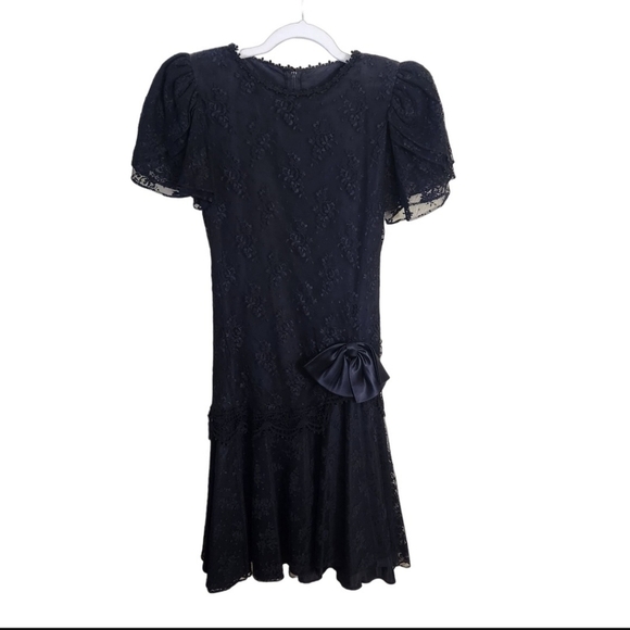 Vintage 80s Black Lace Midi Dress Barbara Chodos For Michael Marcella Size 4 - Picture 1 of 8